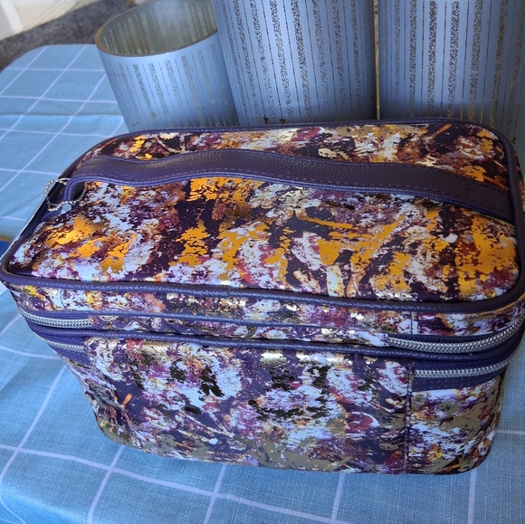 Bnwt Sonia Kashuk Multicolor Floral W Gold Sheen W/Brush Organize Cosmetic Case - Picture 2 of 11